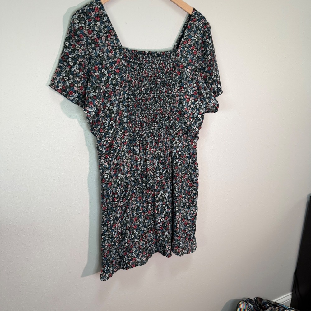 Abercrombie & Fitch Mini Dress Womens XL Black Floral Smocked Boho Cottagecore - Picture 16 of 16